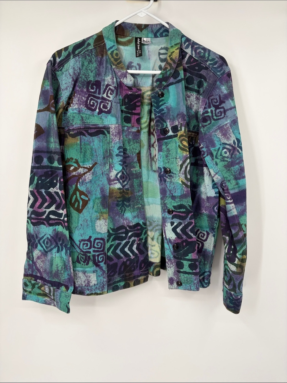 Vintage Winter Sun Tie Dye Abstract Denim Jacket Size Large